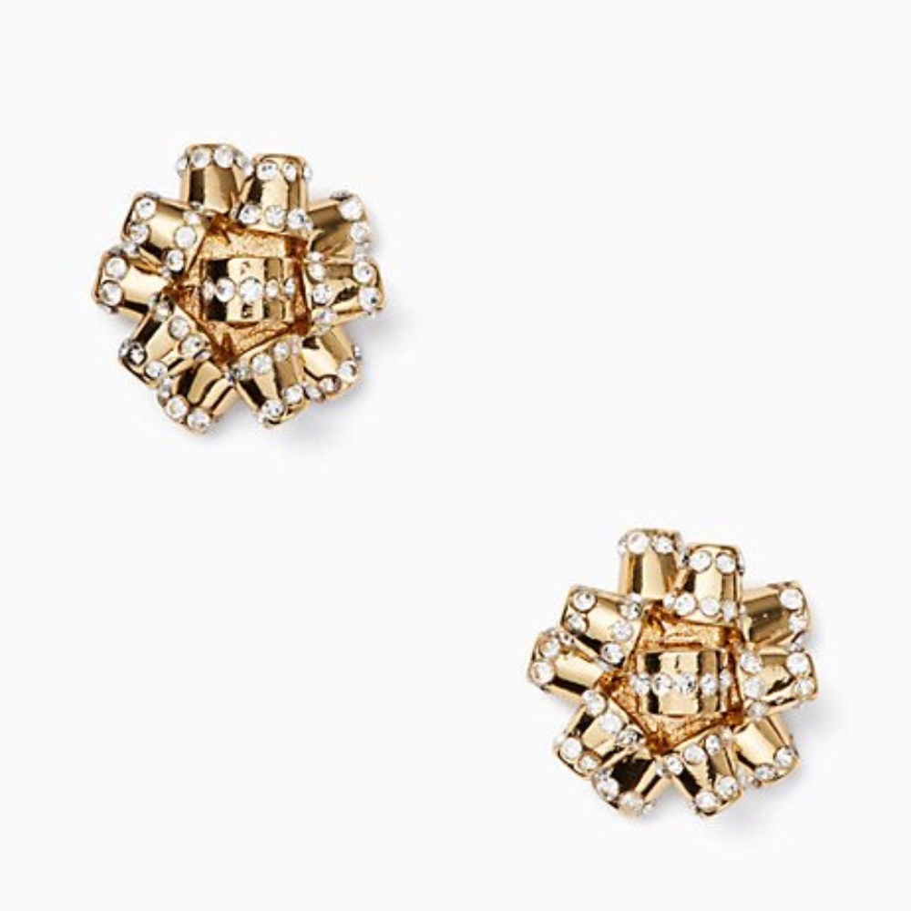 NWT+Gift Box KATE SPADE Gold "Bourgeois Bow" Studs - Picture 1 of 8